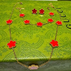 Red Van Clev Style Set Bracelet, Necklace & Earrings